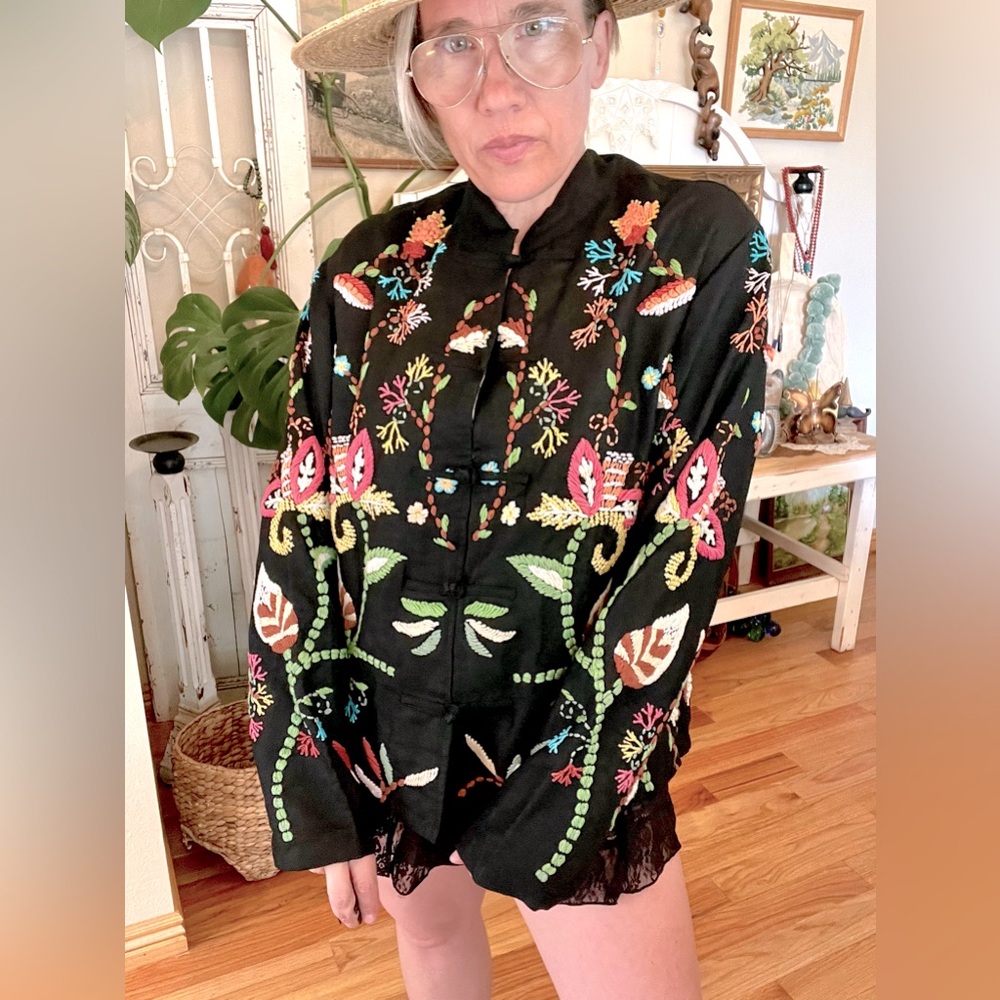 Boho Retro Embroidered Silk Linen anu Blazer Jacket